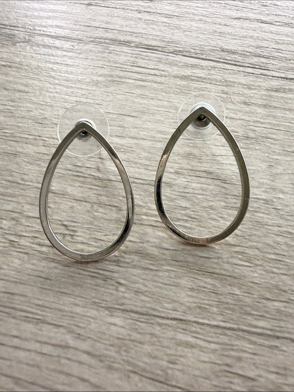 Sterling Silver Teardrop Hoop Earrings - Silver